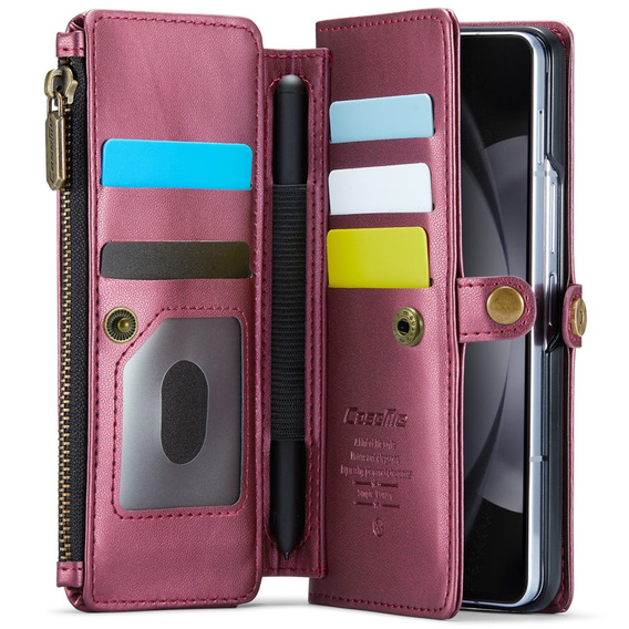Tok CASEME Samsung Galaxy Z Fold6 5G, RFID Leather Wallet, vállpánttal, piros