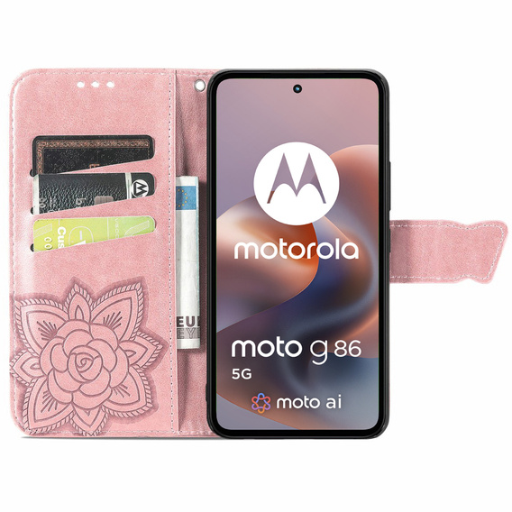 Pattintható tok a Motorola Moto G86 5G, Butterfly, rózsaszín rose gold