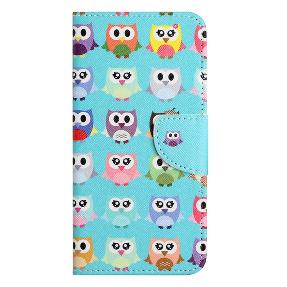 Pattintható tok a Motorola Moto G73 5G, Wallet, owls, kék