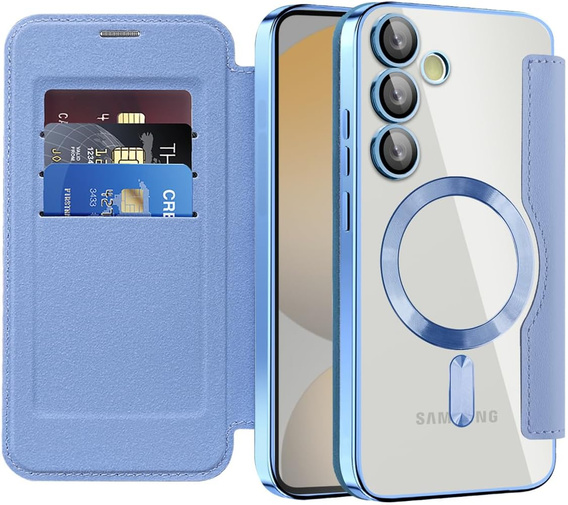 Pattintható tok a Samsung Galaxy S25 FE, RFID Wallet MagSafe CamShield, kék