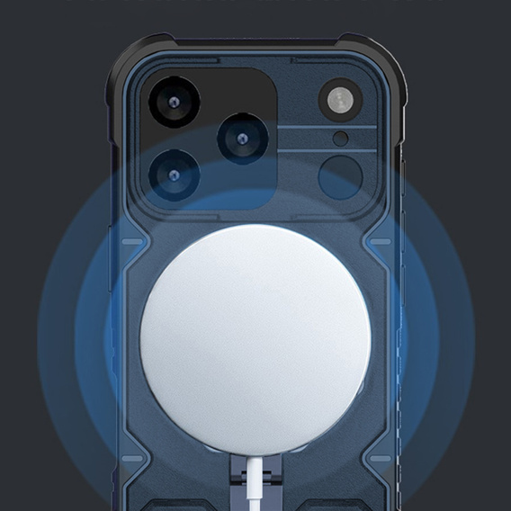 Tok iPhone 17 Pro készülékhez, MagSafe, páncélozott, állvánnyal, kék