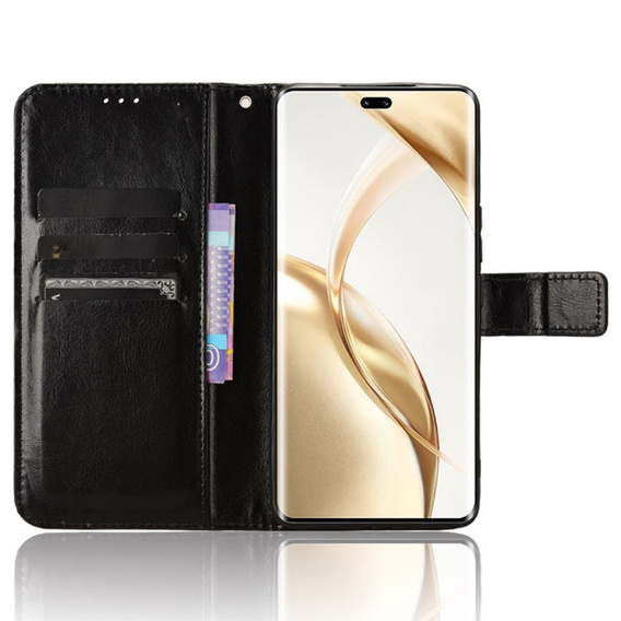 Pattintható tok a Honor 200 Pro 5G, Crazy Horse Wallet, fekete
