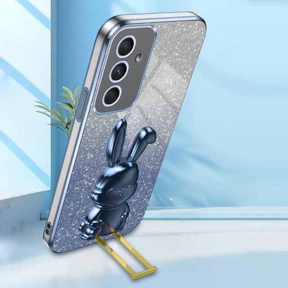 Tok Samsung Galaxy A54 5G, Glitter Rabbit, kihúzható állvánnyal, kék