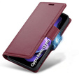 Tok Oppo Reno 13 Pro, ERBORD Glossy Litchi, pénztárca patenttal, piros