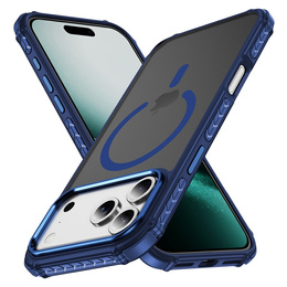 Matt tok iPhone 17 Pro készülékhez, páncélozott, MagSafe-hoz, füstölt, kék oldallapokkal