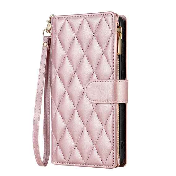 Flap tok Samsung Galaxy S25 Edge, Rhombus Crossbody Leather, rózsaszín rose gold