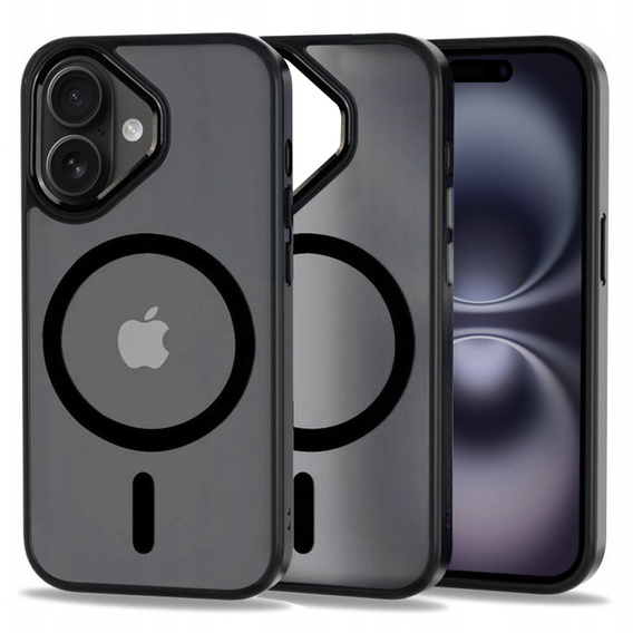 Tok iPhone 16-hoz, MagSafe, ERBORD Matt Case, átlátszó / fekete + képernyőüveg