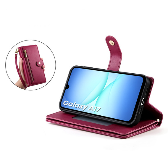Wallet Zipper Pocket flip tok Samsung Galaxy A17 5G, Wallet Zipper Pocket, piros