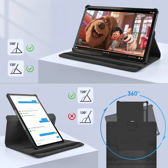Tok Lenovo Tab P11 Pro Gen 2 TB132FU TB132XU 11.2" TB330FU 10.95", forgatható 360, fekete