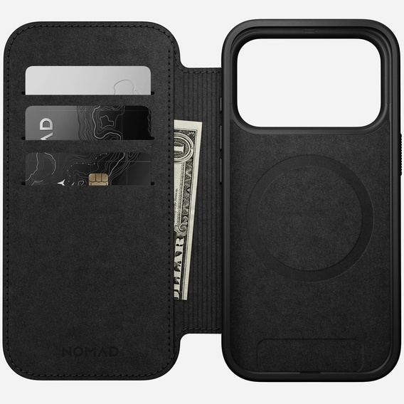 Nomad tok iPhone 17 Pro-hoz, Modern bőr fóliatok, fekete