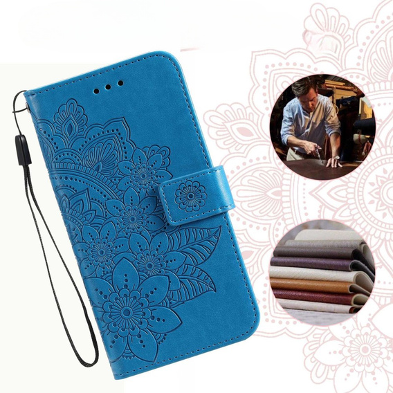 Pattintható tok a Samsung Galaxy A14 4G/5G, Mandala Flower, kék