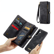 CASEME tok Samsung Galaxy A56 5G, Retro Leather Wallet, szíjjal, fekete