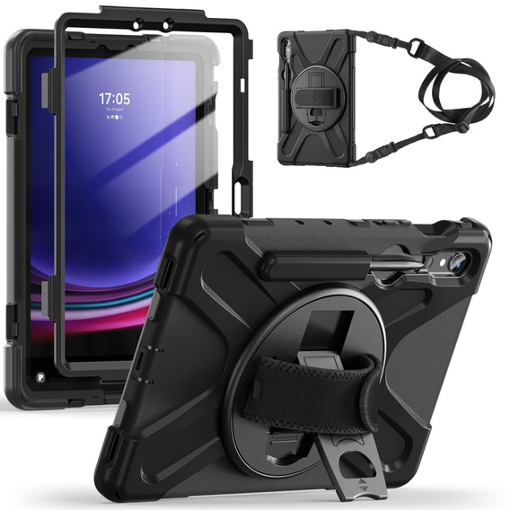 Páncélozott tok Samsung Galaxy Tab S9 / S8 / S7 iPad Pro 12.9 1, védő 360, hely a tollnak, fekete