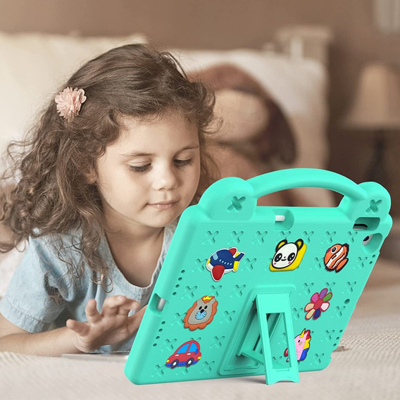 Gyermek tok iPad 10.2" 2021/2020/2019 (9/8/7 gen.) / Air 10.5" 2019 (3 gen.), Cute Patterns, állvánnyal, zöld