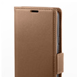 Tok Oppo Reno 12, ERBORD Glossy Litchi, pénztárca patenttal, barna