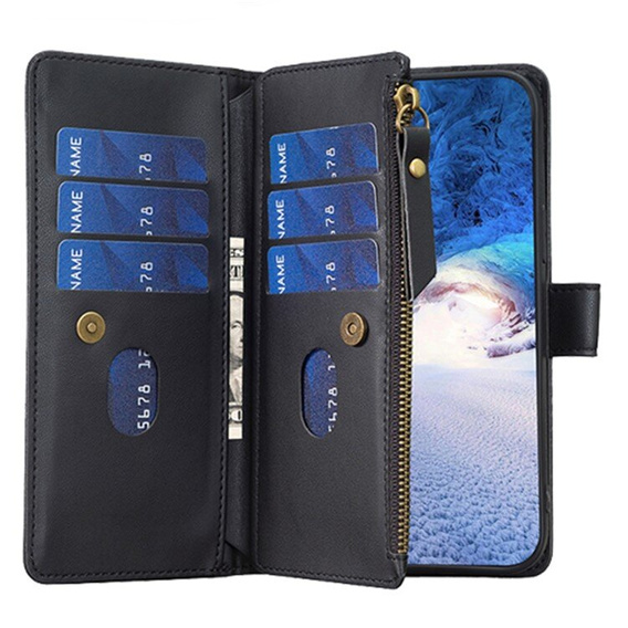 Pattintható tok a Xiaomi Redmi 13C / Poco C65, Wallet Zipper Pocket, fekete
