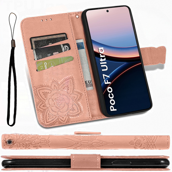 Pattintható tok a Xiaomi Poco F7 Ultra, Butterfly, rózsaszín rose gold