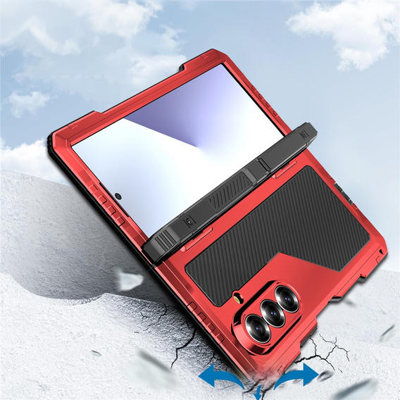 Páncélozott tok Samsung Galaxy Z Fold6 5G készülékhez, alumínium, állvánnyal és tolltartóval, fekete