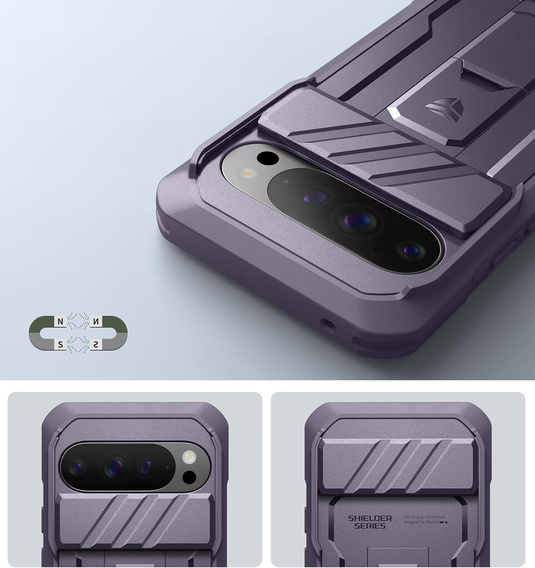 Páncélozott Dexnor tok kamera nyílással és állvánnyal a Google Pixel 10 / Pixel 10 Pro számára