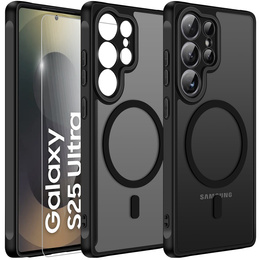 Tok Samsung Galaxy S25 Ultra-hoz, MagSafe, ERBORD Matt Case, fekete + képernyőüveg