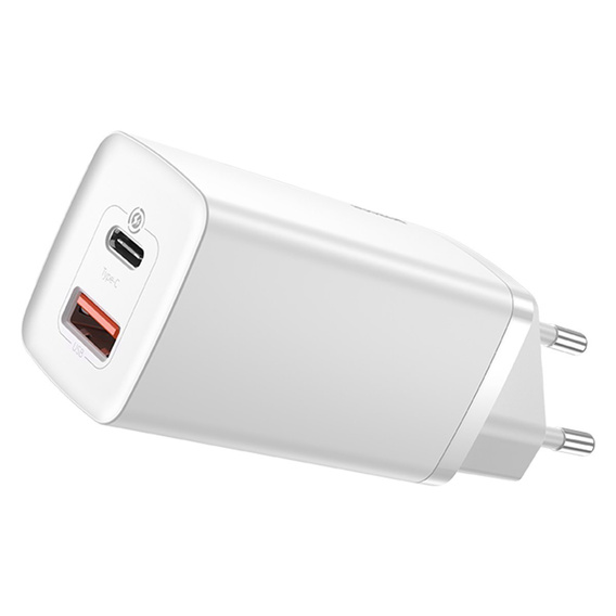 Baseus GaN2 Lite 65 W USB-C + USB-A hálózati töltő, fehér (EU)