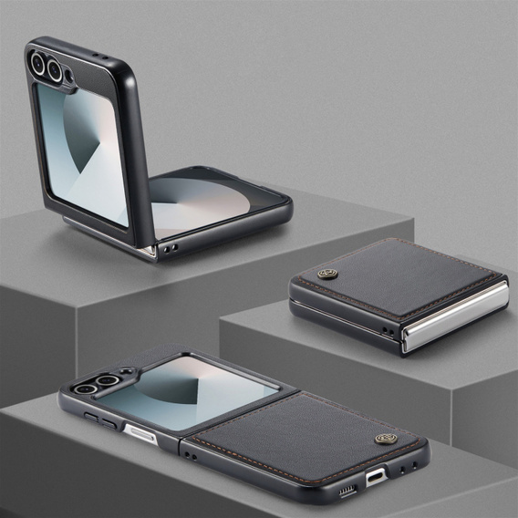 Tojás Samsung Galaxy Z Flip7 FE / Z Flip6, CASEME Litchi Leather, fekete