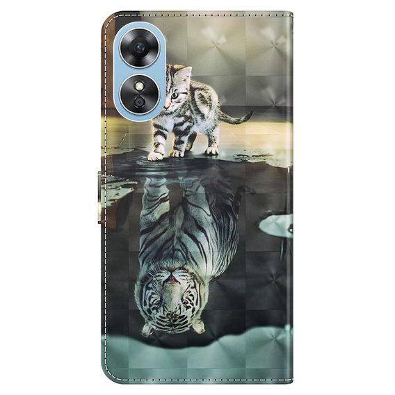 Pattintható tok a Oppo A17, Wallet, Cat & Tiger