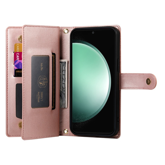 Pattintható tok a Samsung Galaxy S25 Edge, Wallet Zipper Pocket, rózsaszín