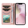 Flap tok iPhone 16E, Rhombus Crossbody Leather, rózsaszín rose gold