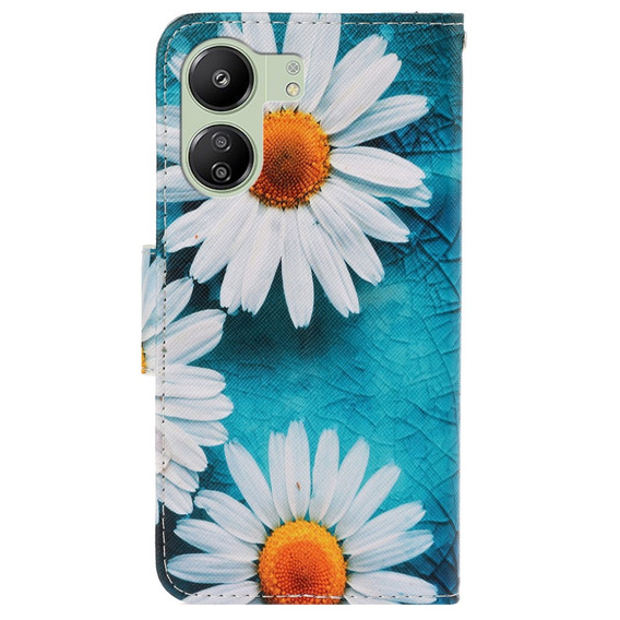 Pattintható tok a Xiaomi Redmi 13C / Poco C65, Wallet, Daisy, kék