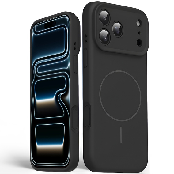 Szilikon tok iPhone 17 Pro Max készülékhez, MagSafe, ütésgátló, fekete