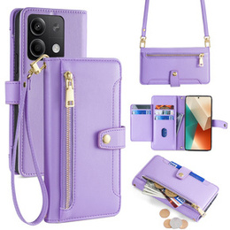 Pattintható tok a Xiaomi Redmi Note 13 5G, Wallet Zipper Pocket, lila