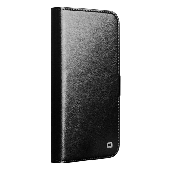 QIALINO valódi marhabőr flip tok iPhone 17 Pro Max készülékhez, fekete