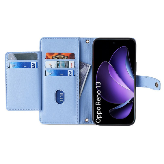 Pattintható tok a Oppo Reno 13, Wallet Zipper Pocket, kék