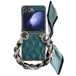 Tok Samsung Galaxy Z Flip7 FE / Z Flip6, Grid Leather, zöld