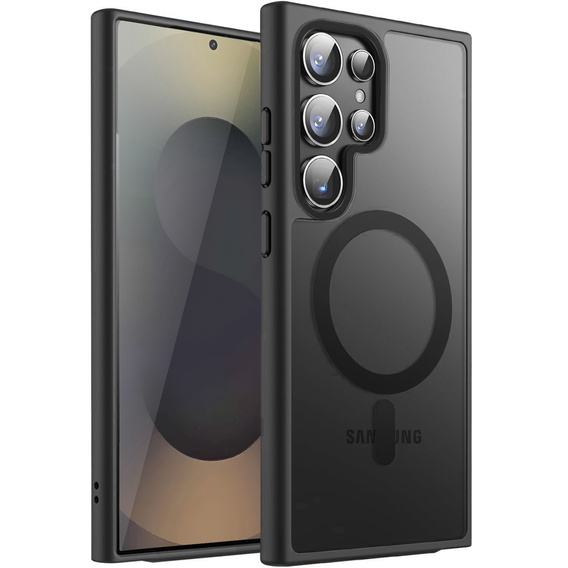 Tok Samsung Galaxy S25 Ultra-hoz, MagSafe, ERBORD Matt Case, fekete + képernyőüveg