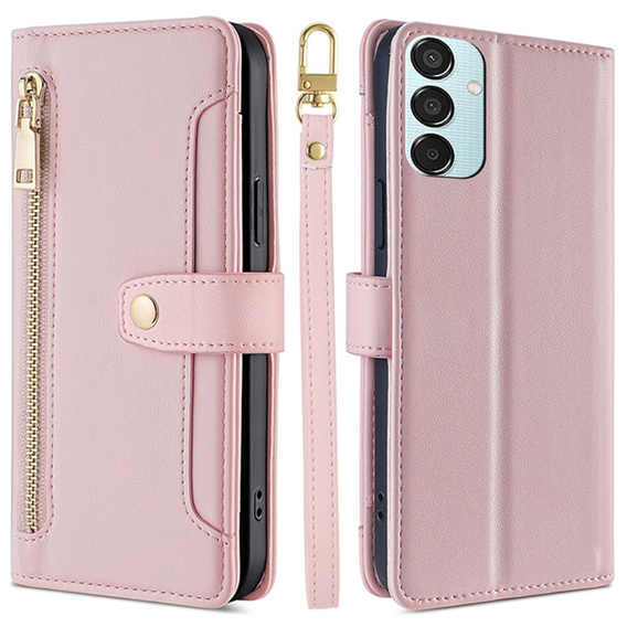 Pattintható tok a Samsung Galaxy M15 5G, Wallet Zipper Pocket, rózsaszín