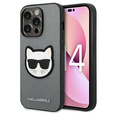 Karl Lagerfeld Telefontok a iPhone 14 Pro Max, Saffiano Choupette Head Patch, ezüst