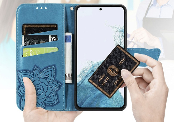 Pattintható tok a Samsung Galaxy A56, Butterfly, kék