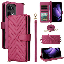 Tok patenttal a Oppo Reno 13 5G-hez, Crossbody Leather Wallet, bordó