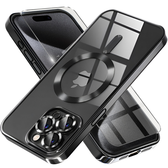 Tok iPhone 15 Pro Max-hoz, Electro MagSafe, fekete + üveg a képernyőhöz