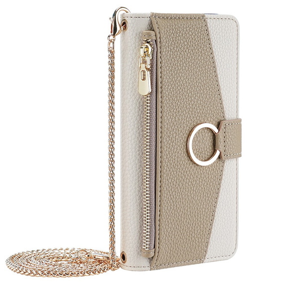 Flip tok Samsung Galaxy M34 5G, Wallet Zipper Pocket, tükörrel, fehér