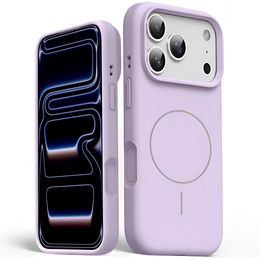 Szilikon tok iPhone 17 Pro Max készülékhez, MagSafe, ütésgátló, lila