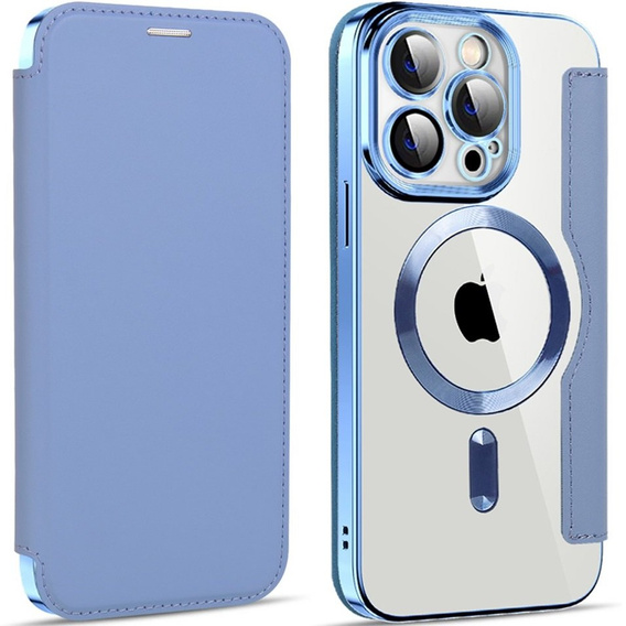 Pattintható tok a iPhone 14 Pro, RFID Wallet MagSafe CamShield, kék