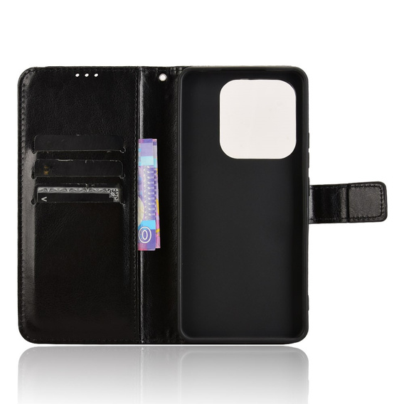 Pattintható tok a Xiaomi Redmi Note 14 5G, Crazy Horse Wallet, fekete