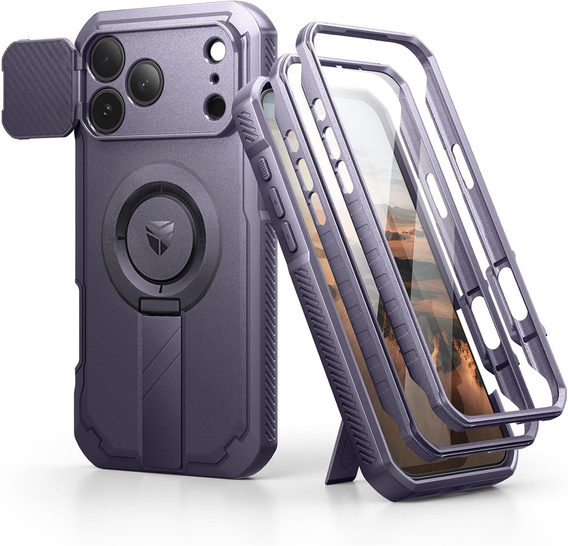 Dexnor páncélozott tok állvánnyal és fényképezőgép zárral, MagSafe iPhone 17 Pro Max készülékhez
