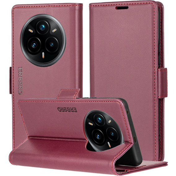 Tok Realme 14 Pro 5G, ERBORD Glossy Litchi, pénztárca patenttal, piros