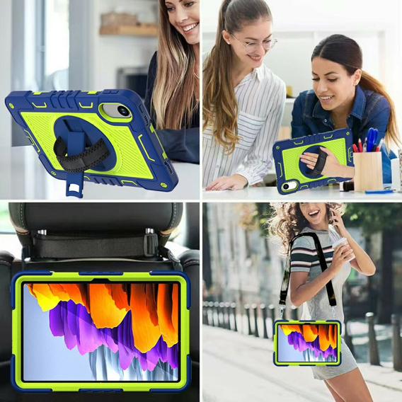 Páncél tok a Xiaomi Redmi Pad 2-hez, állvánnyal és vállpánttal – sötétkék-zöld