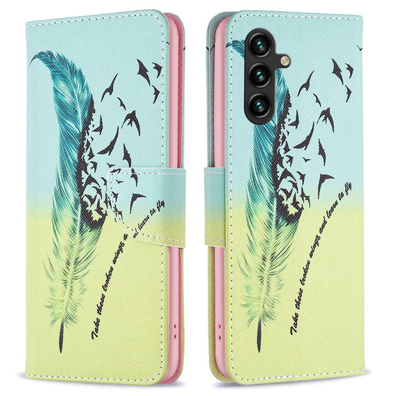 Pattintható tok a Samsung Galaxy A55 5G, Wallet, Feather, kék