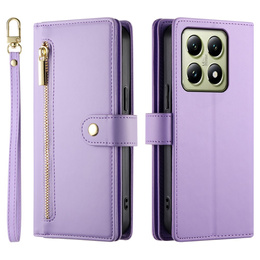 Pattintható tok a Xiaomi 14T, Wallet Zipper Pocket, lila